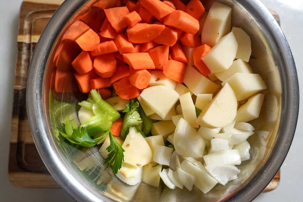 diced vegetables in a bowl