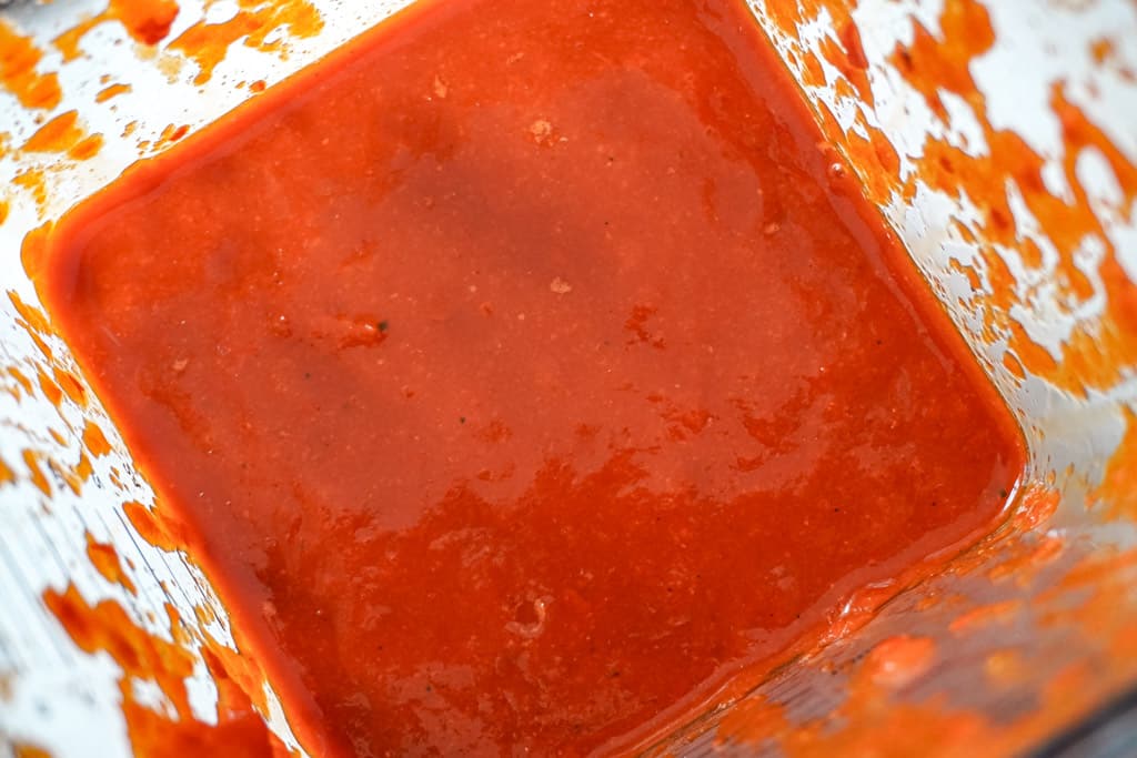 blended chili sauce in a blender