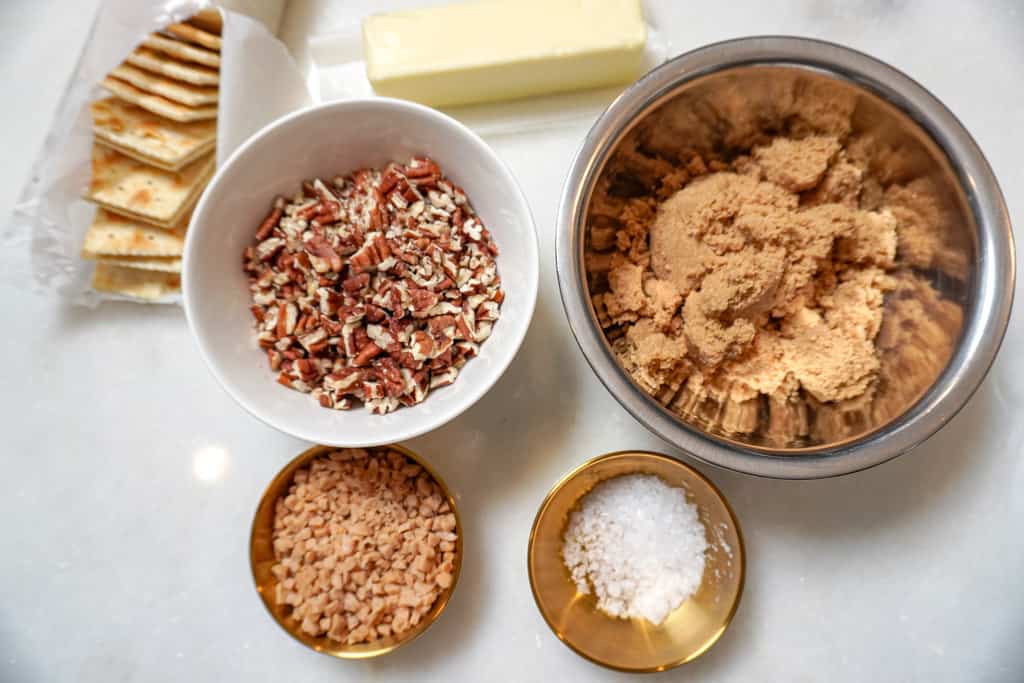 ingredients for toffee cookies on a countertop