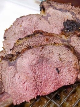close up view of medium well prime rib