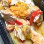 close up view of smothered chicken breast