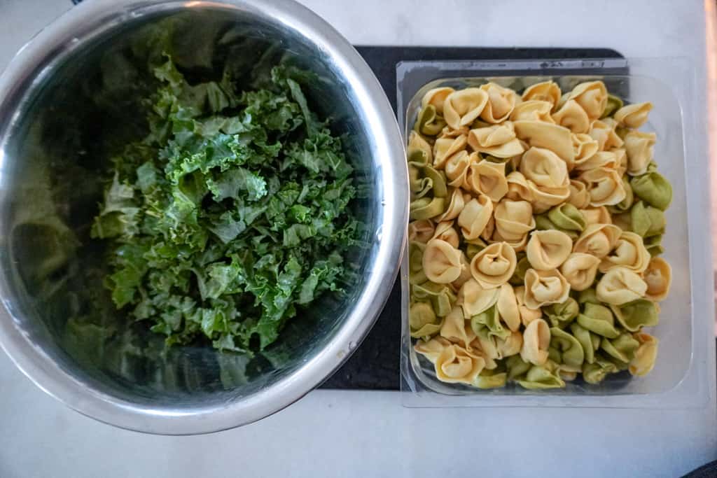 ingredients for tortellini sausage soup kale and tortellini pasta