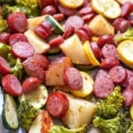 close up view of Sheet Pan Sausage and Veggies