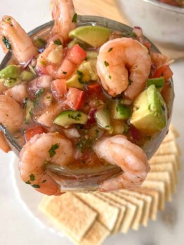 close up view of Mexican shrimp cocktail