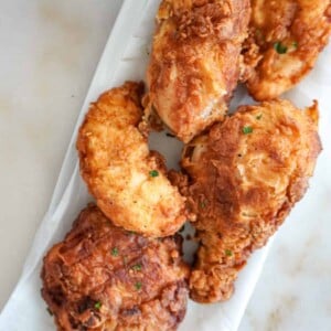platter of homemade Popeyes fried chicken