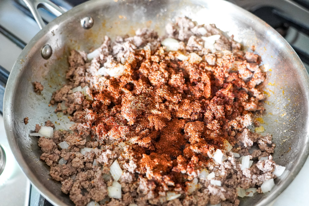 seasoned ground beef and onions for rotel dip