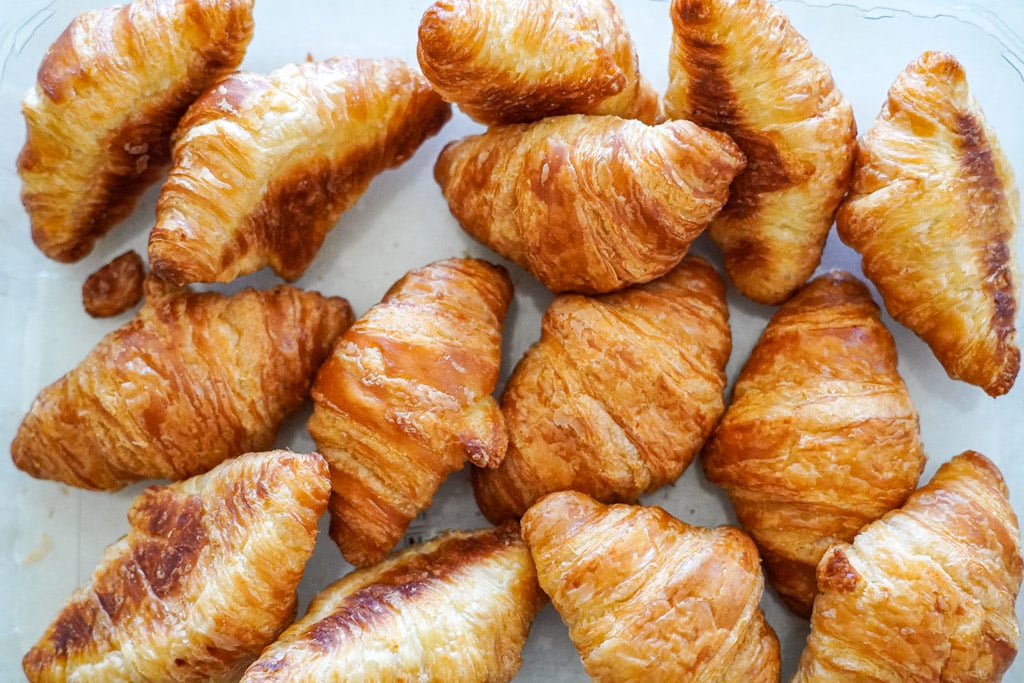 a tray of mini croissants