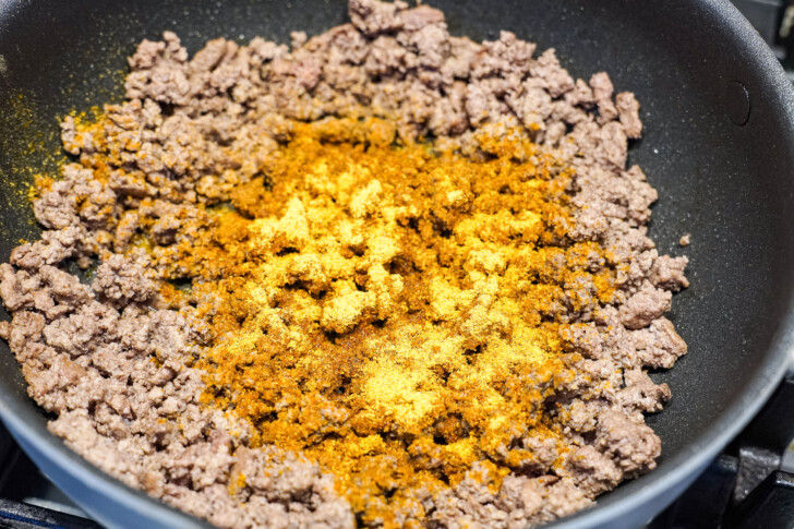 ground beef taco meat in a skillet