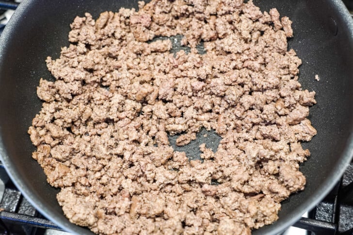 ground beef in a skillet
