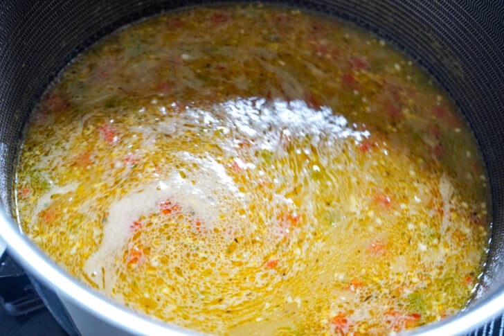 chicken broth in a large pot