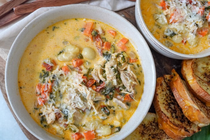 marry me chicken and gnocchi soup in bowls