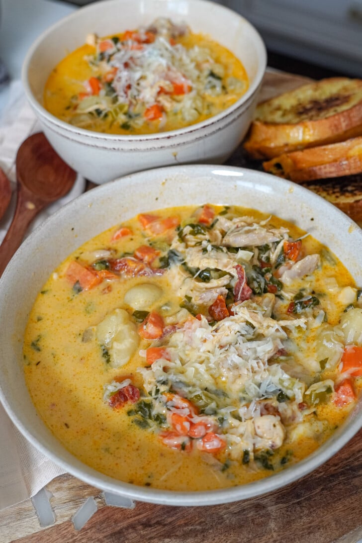 two bowls of marry me chicken soup