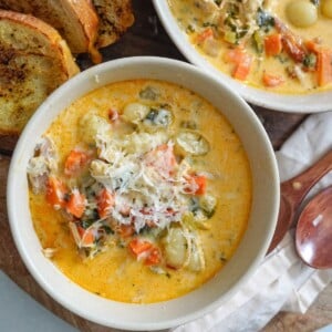 marry me chicken soup in a bowl with spoons next to it