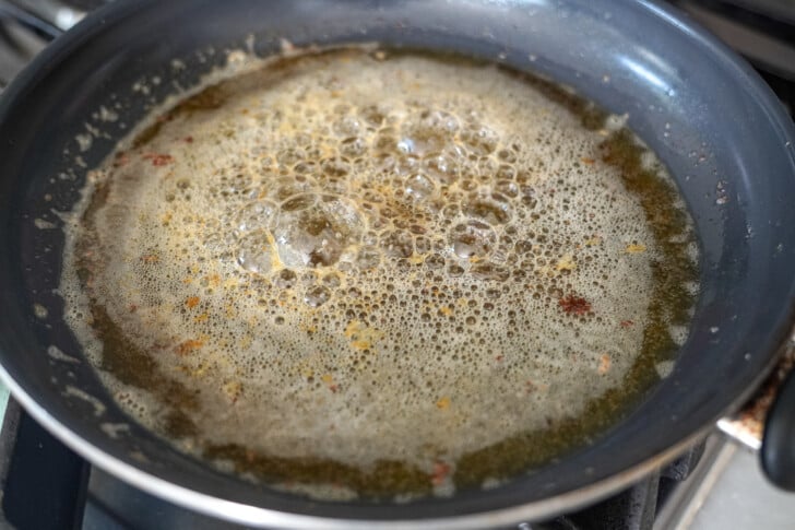 browning butter in a skillet for chocolate chip cookies