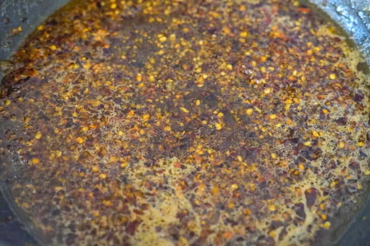 chili lime sauce in a skillet