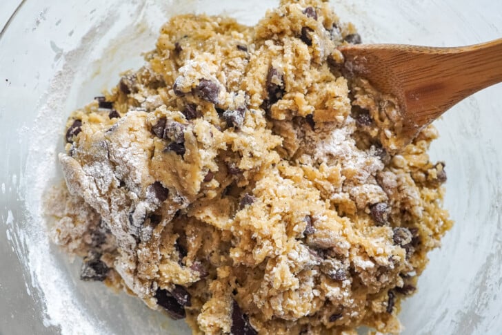 browned butter chocolate chip cookie dough in a bowl