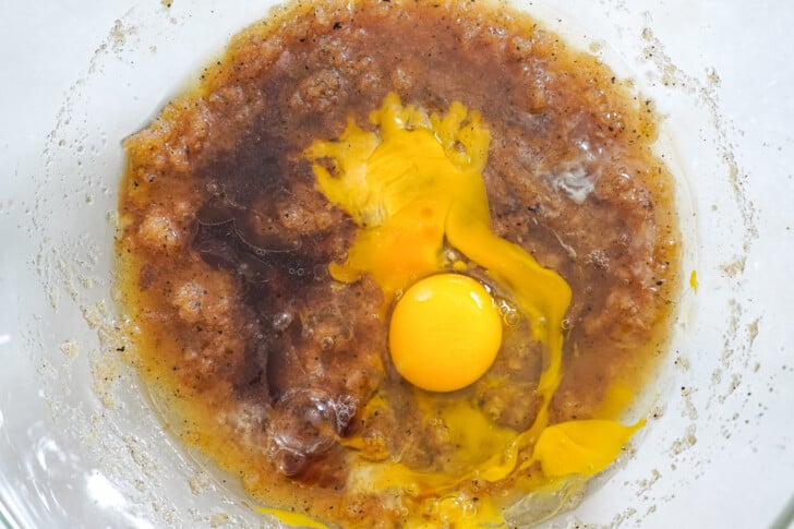egg, sugar, and browned butter in a bowl to make cookies